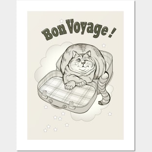 Illustration of funny cat preparing to journey. Posters and Art